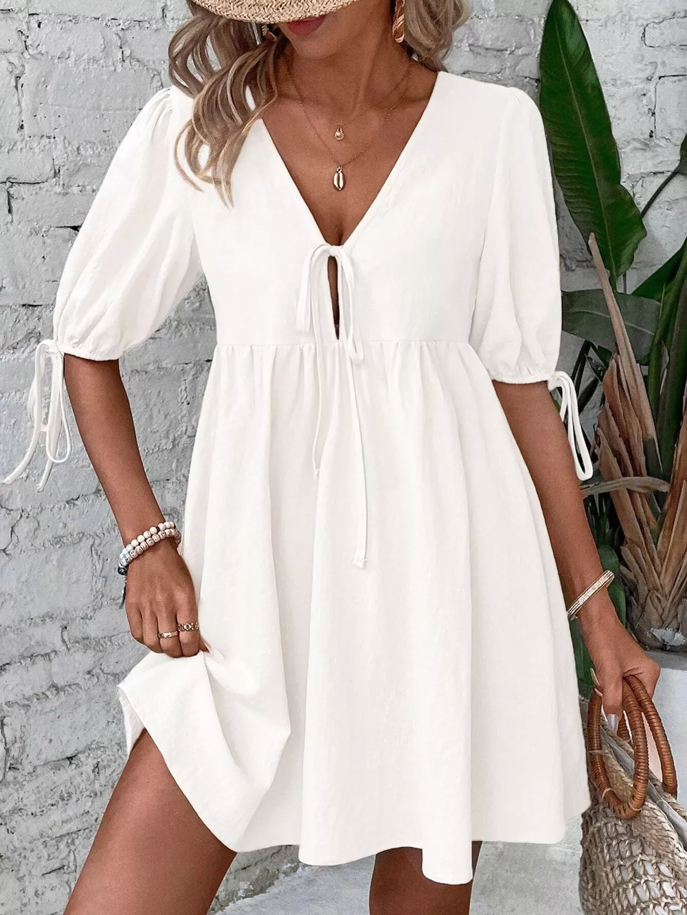 Tie Front Puff Sleeve Mini Dress, image 9