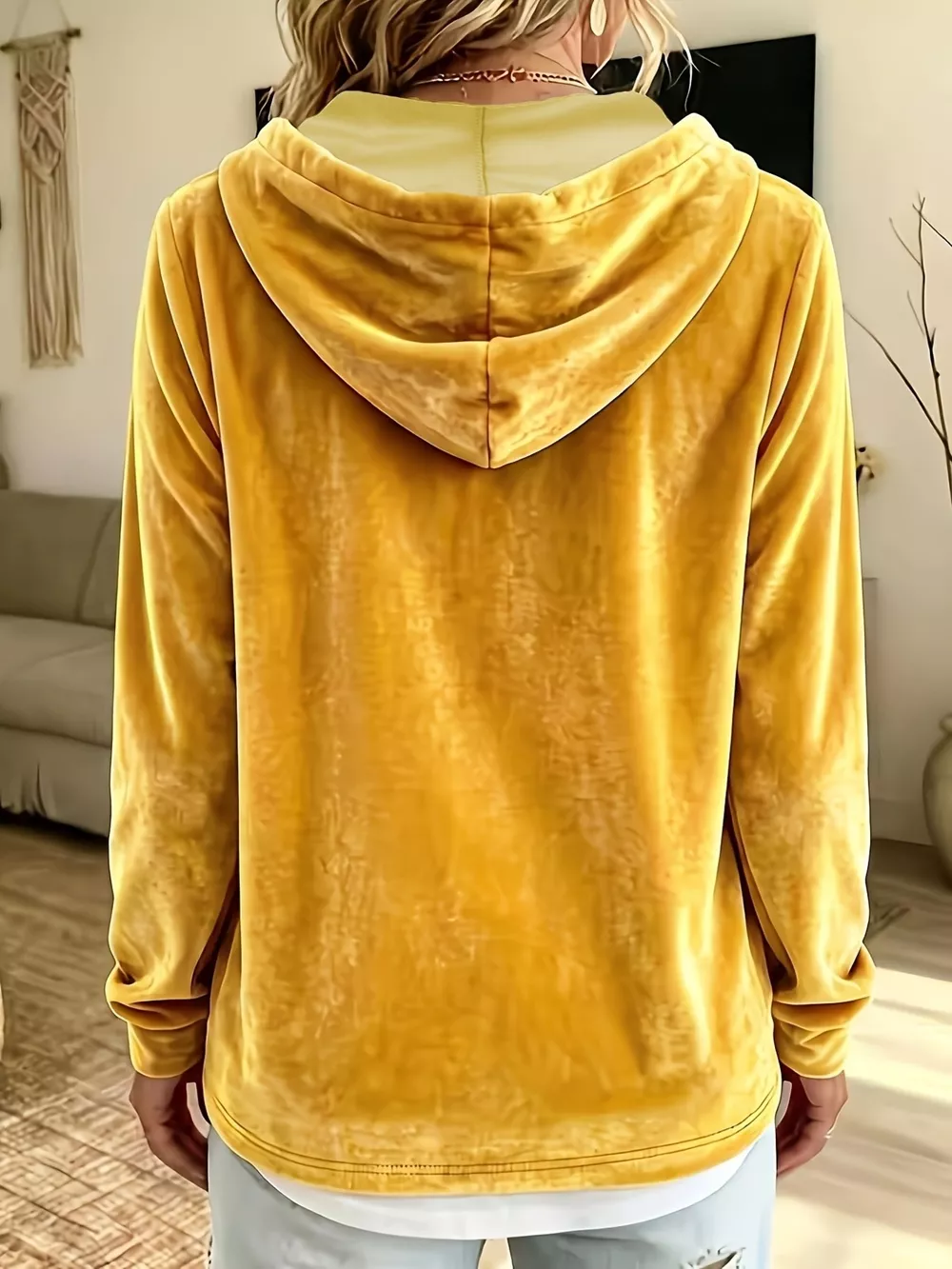 Full Size Drawstring Velvet Long Sleeve Hoodie Plus Size, image 12