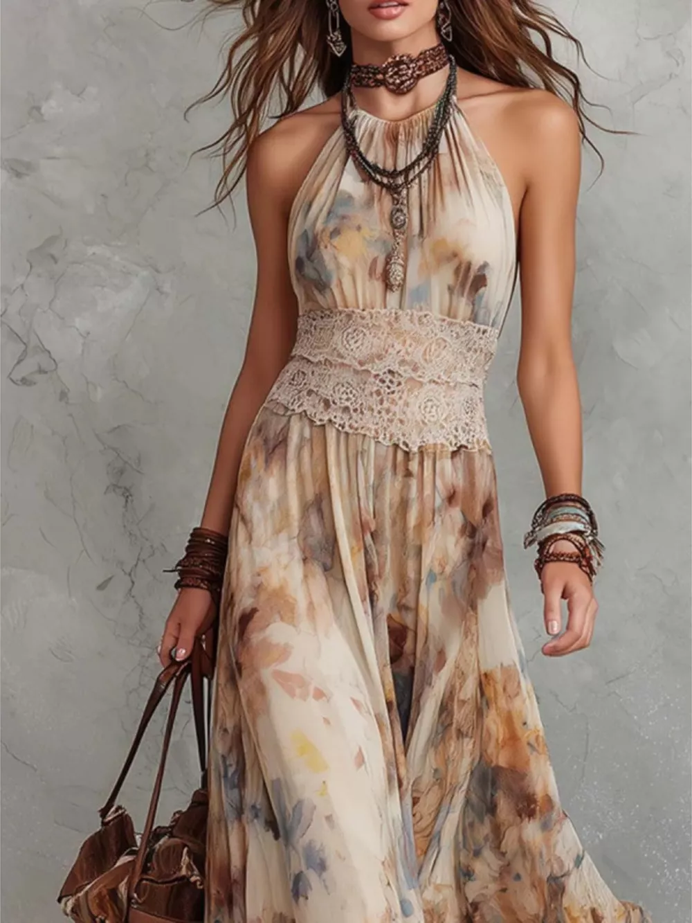 Floral Print Halter Neck Maxi Dress, image 2