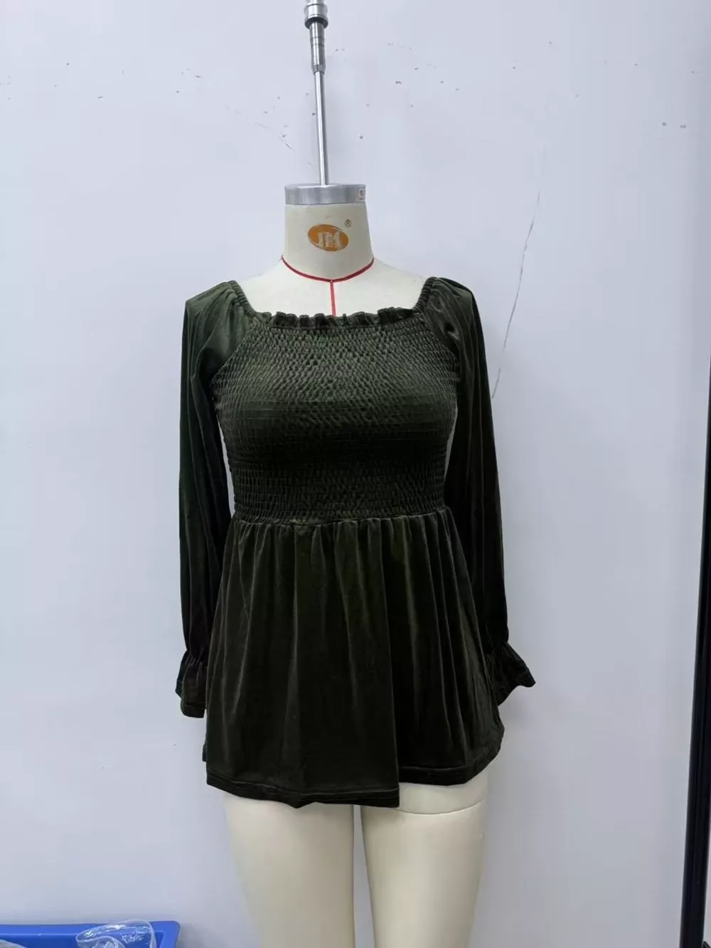 Velvet Smocked Peplum Blouse, image 3