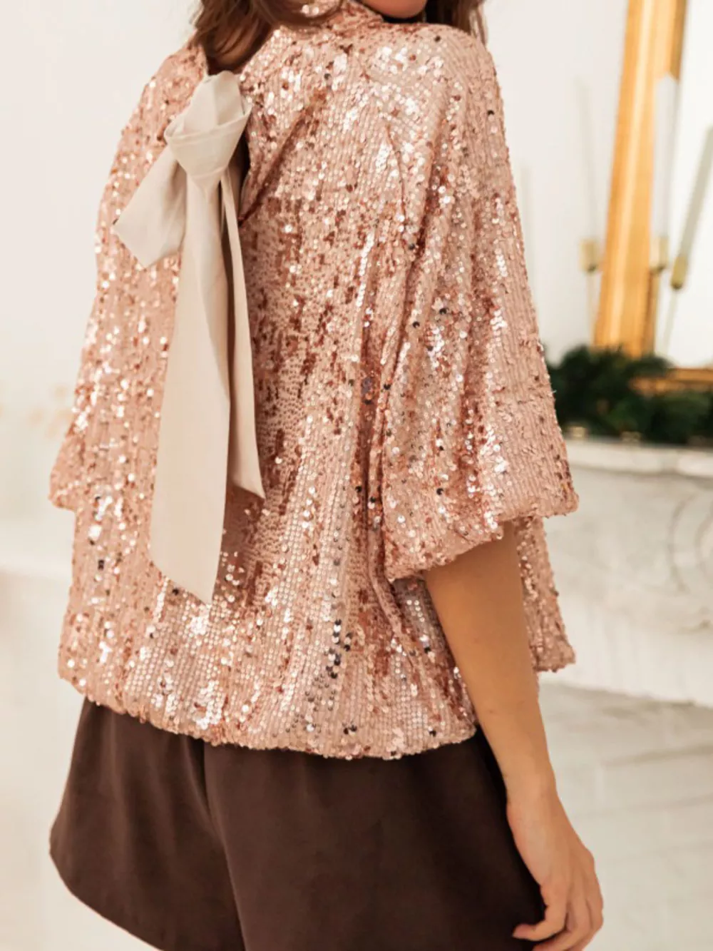 Sequin Embellished Tie-Back Blouse, image 3