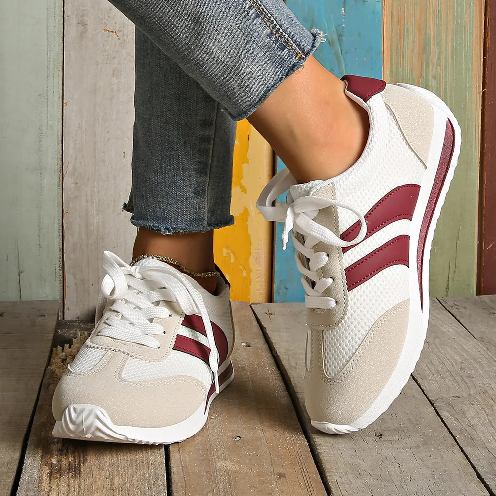 Striped Contrast Mesh Lace Up Sneakers, image 4