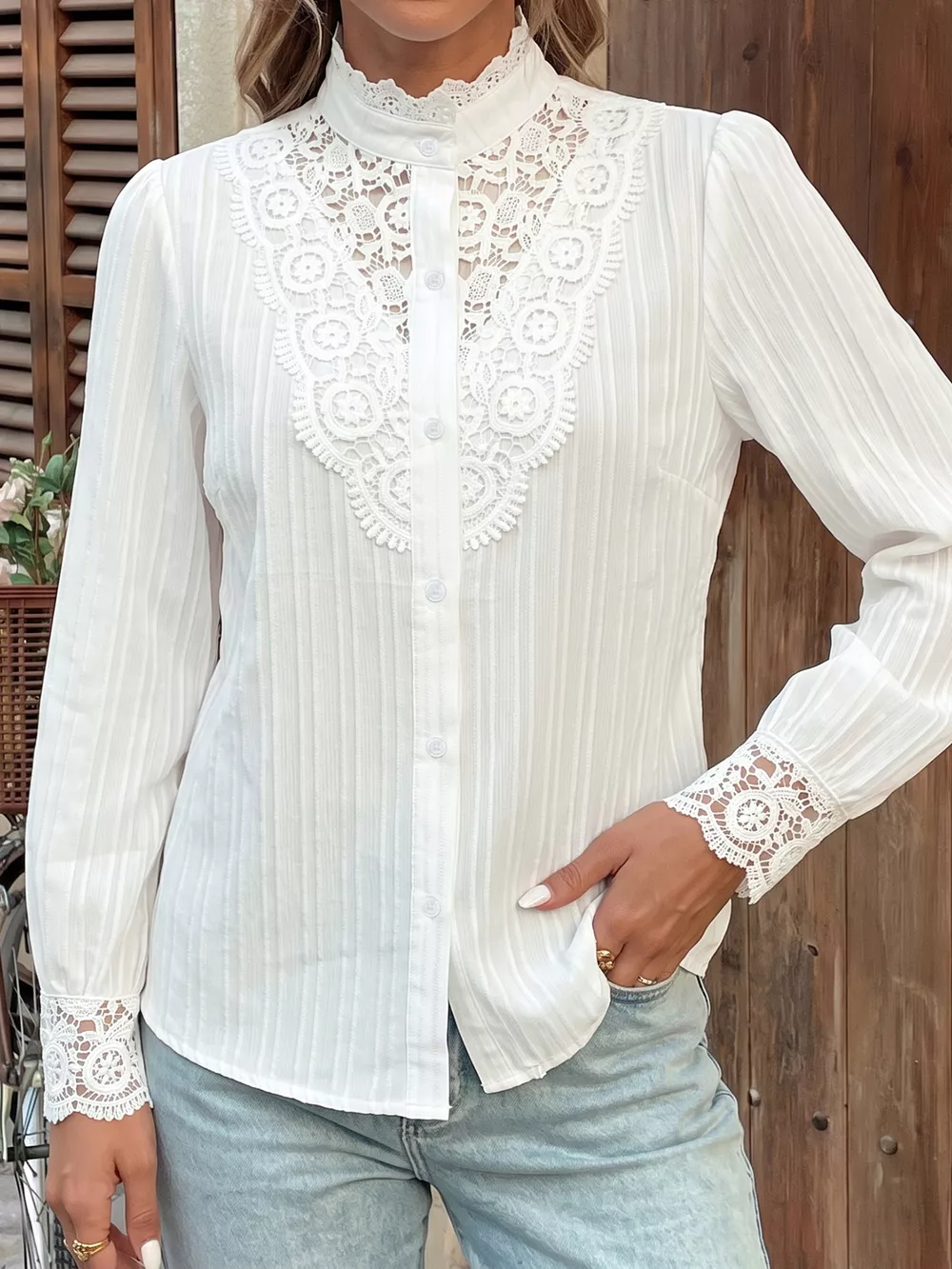 Lace Detail Long Sleeve Shirt, image 3