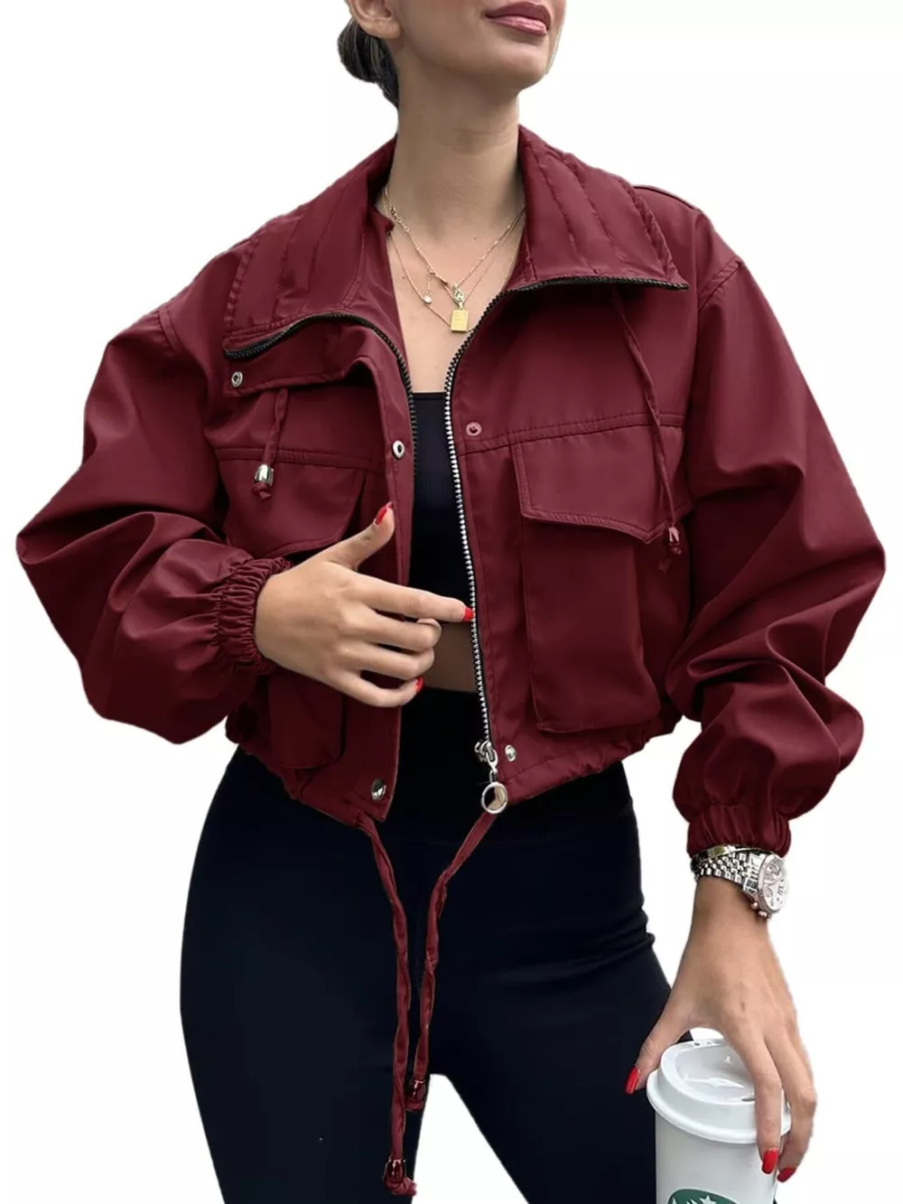 Drawstring Hem Zip Up Jacket, image 23