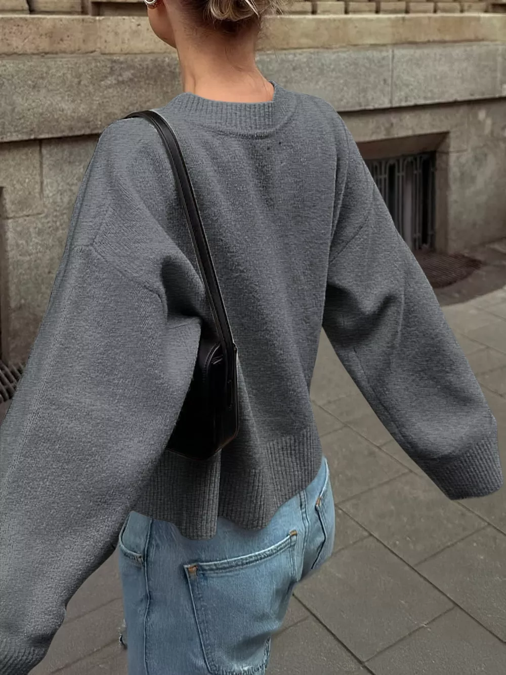 Ribbed Round Neck Dropped Shoulder Sweater, image 5
