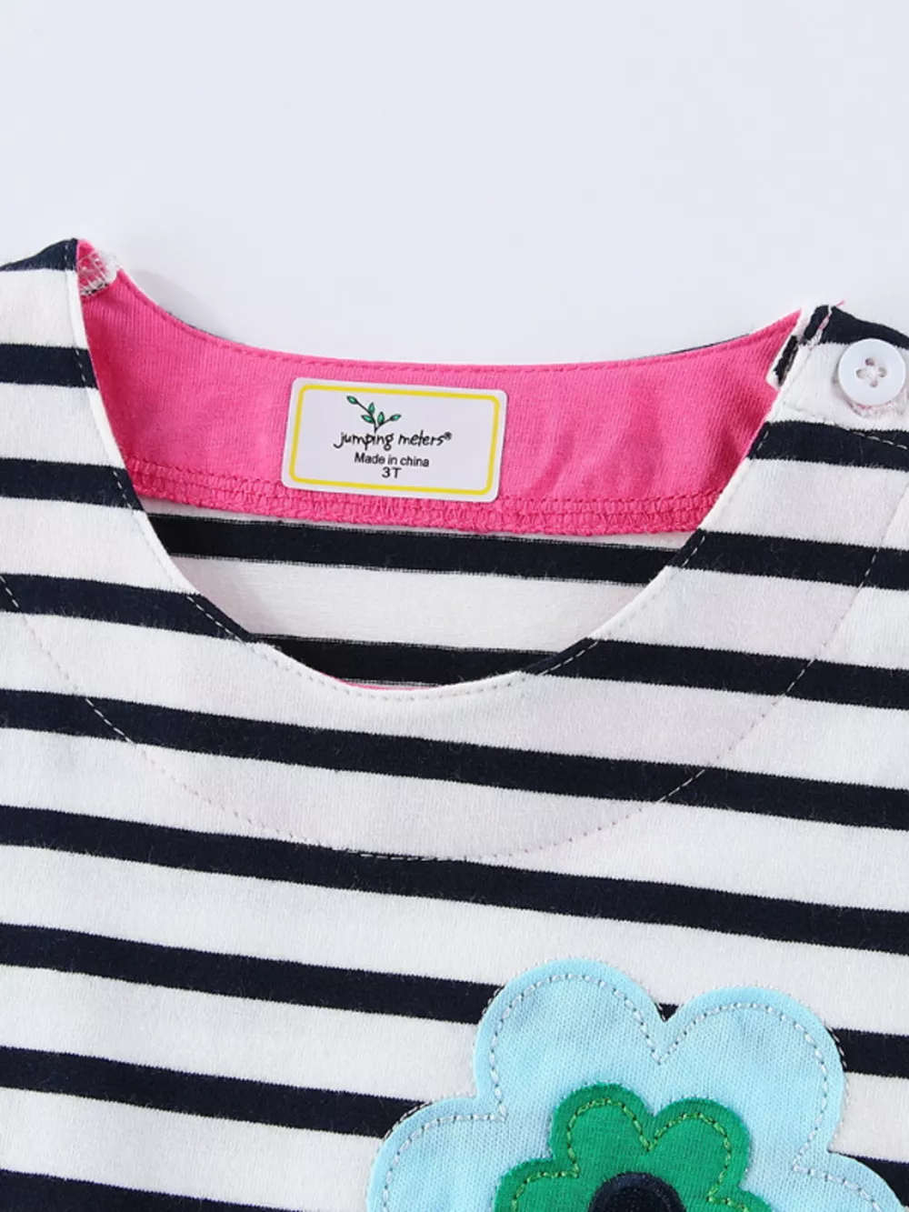 Children's Striped Floral Applique Casual Dress, image 3
