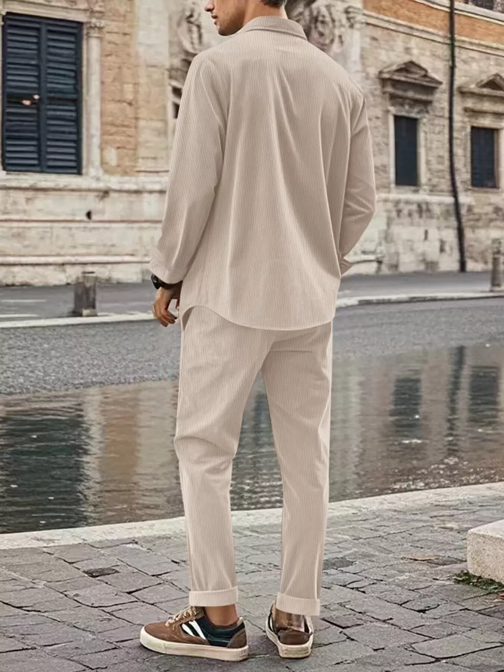 Men's Full Size Button Up Long Sleeve Shirt and Pants Set Plus Size, image 2
