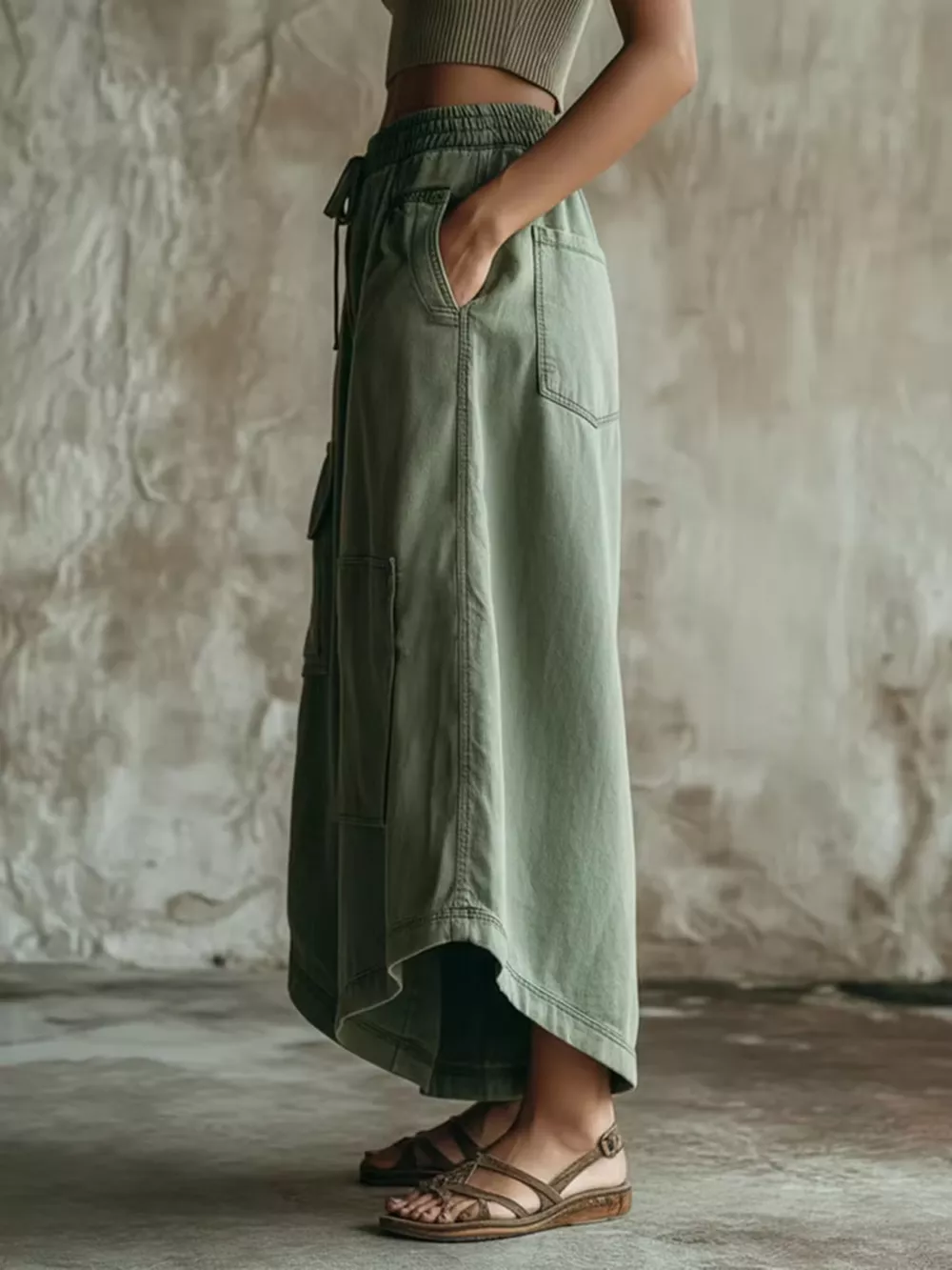 High-Waisted Cargo Wide-Leg Cropped Pants, image 3