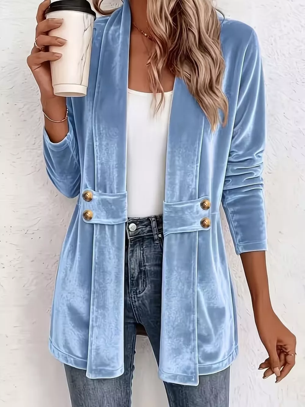 Full Size Velvet Open-Front Cardigan Plus Size, image 5
