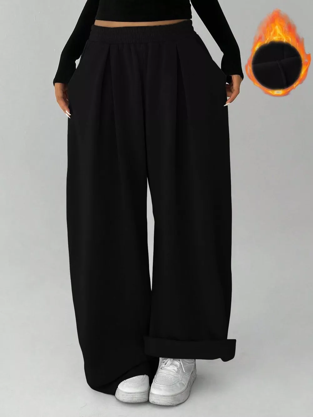 Elastic Waist Wide-Leg Sweatpants, image 12