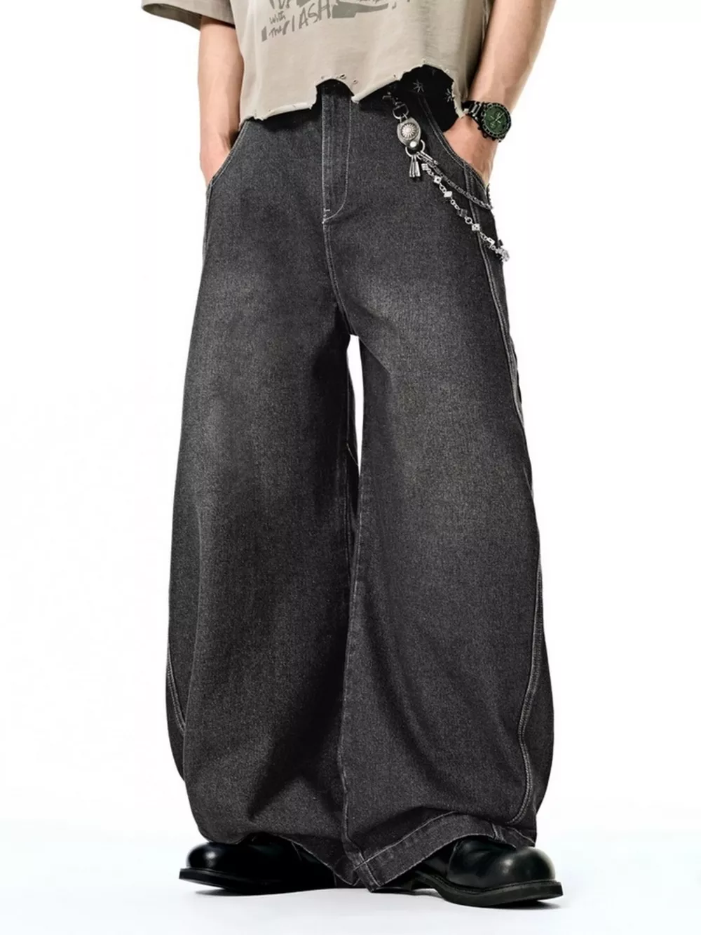 Men's Washed Wide Leg Jeans