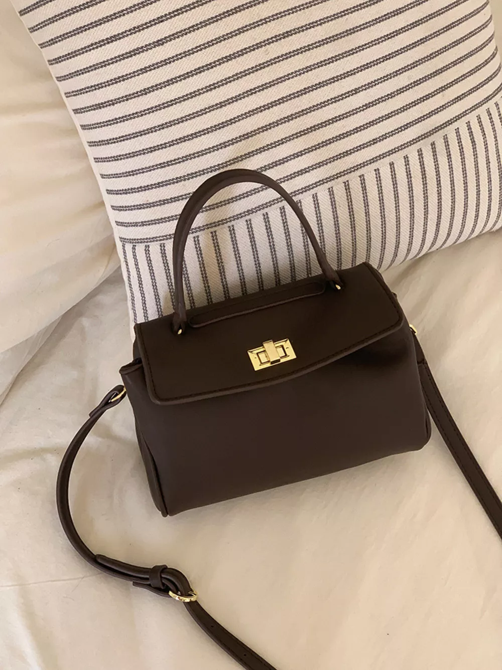 Golden Clasp Leather Crossbody Bag, image 16