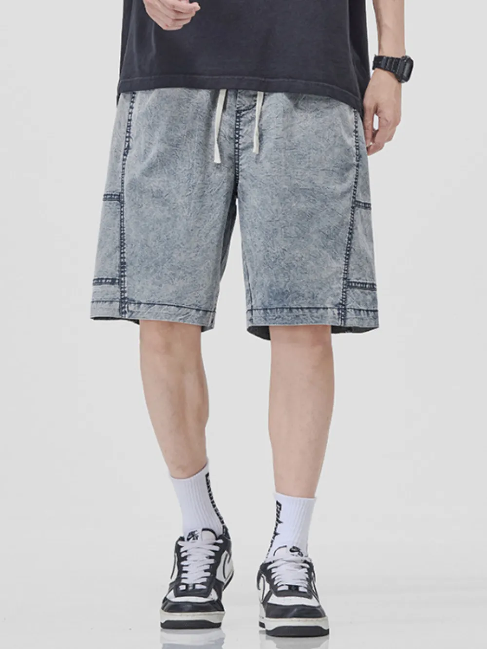 Men's Plus Size Drawstring Washed Denim Shorts