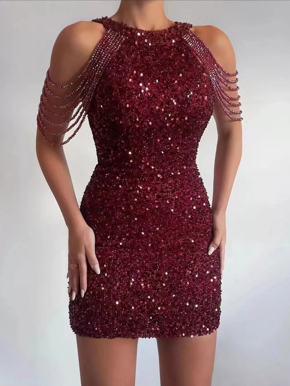 Full Size Sequin Embellished Bodycon Mini Dress Plus Size, image 3