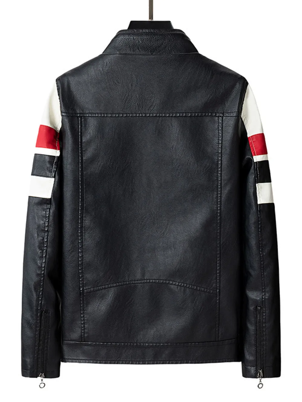 Men's Plus Size Striped Leather Moto Jacket, image 5