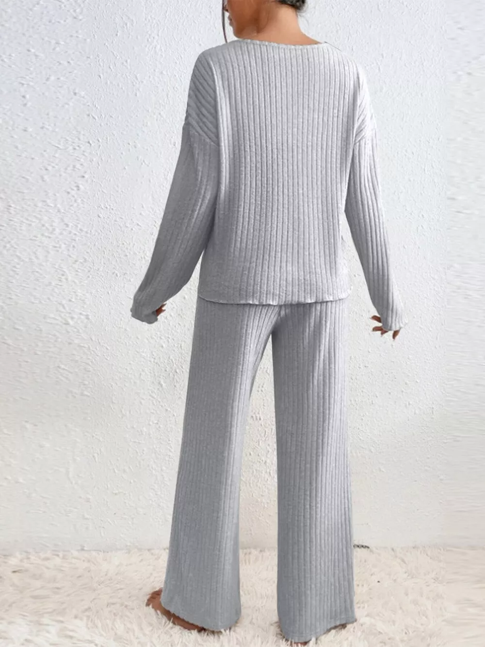 Ribbed V-Neck Top and Pants Set, image 13