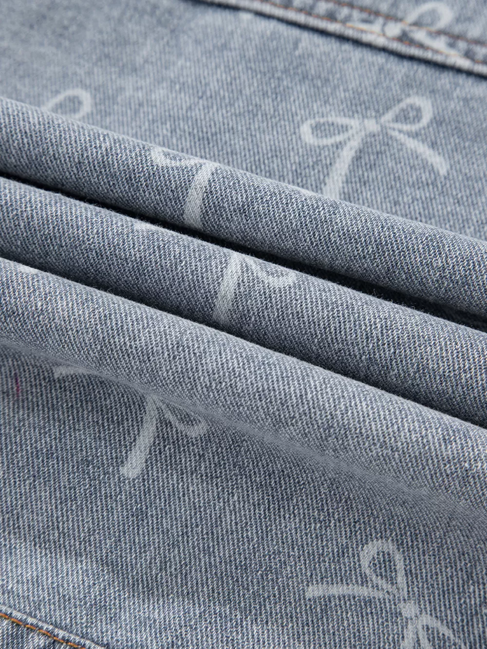 Bow Knot Print Light Wash Raw Hem Denim Jacket, image 9