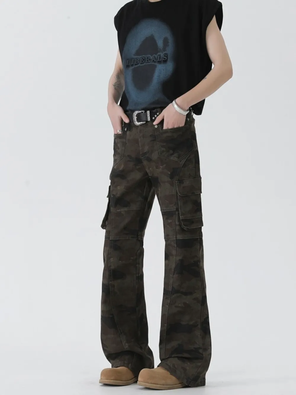 Men's Camo Cargo Flare Jeans, image 3