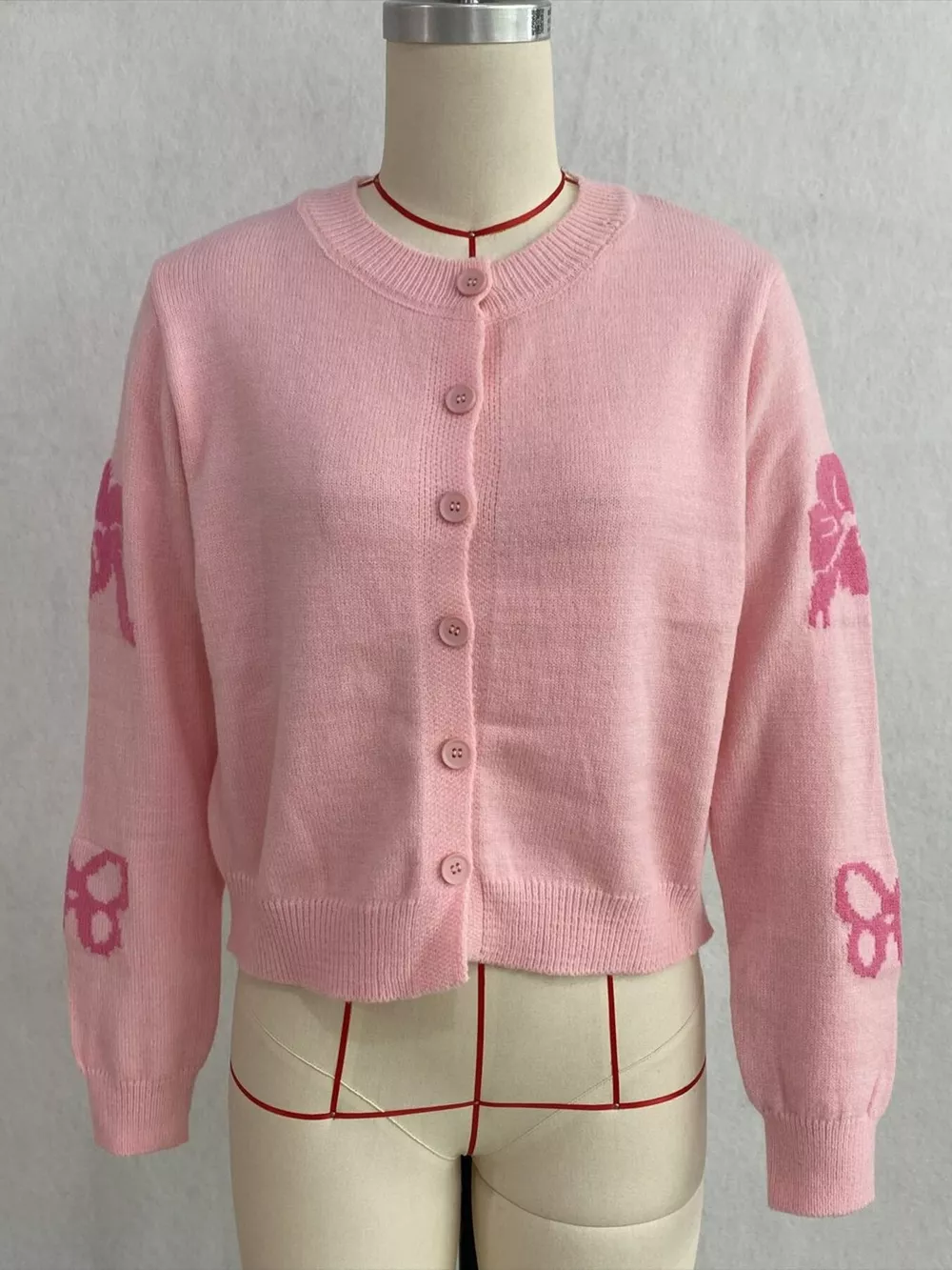 Floral Crew Neck Cropped Knit Cardigan, image 25