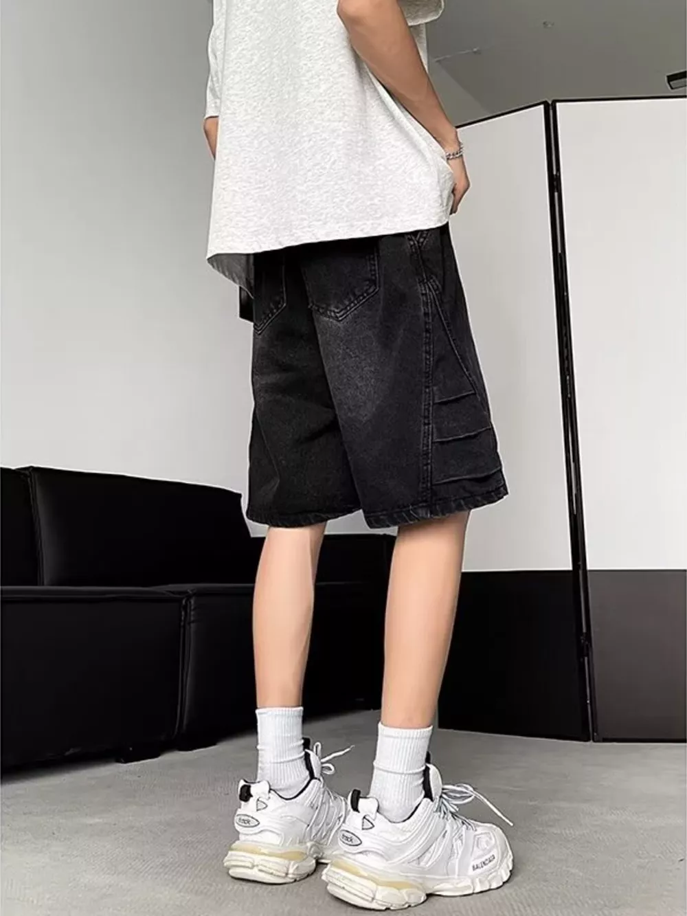 Men's Plus Size Wash Loose Fit Denim Shorts, image 4
