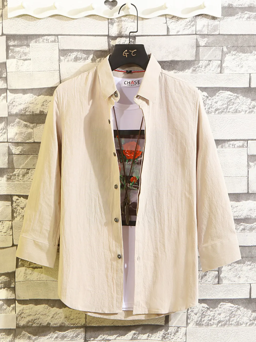 Men's Plus Size Button Up 3/4 Sleeve Shirt, image 2