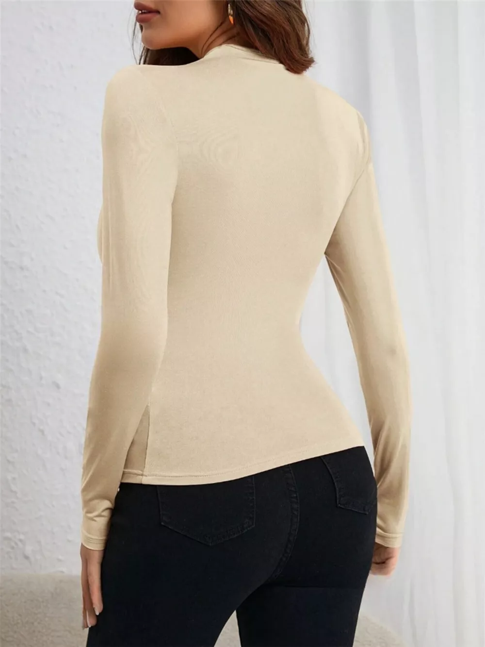 Asymmetrical Cutout Ruched Long Sleeve Top, image 10
