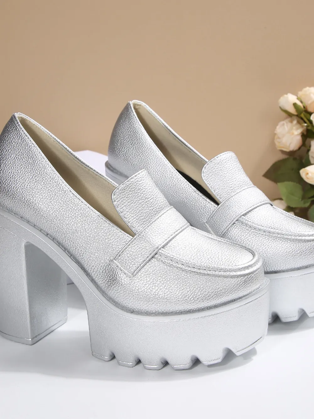 Round Toe Platform Block Heels Pumps, image 11