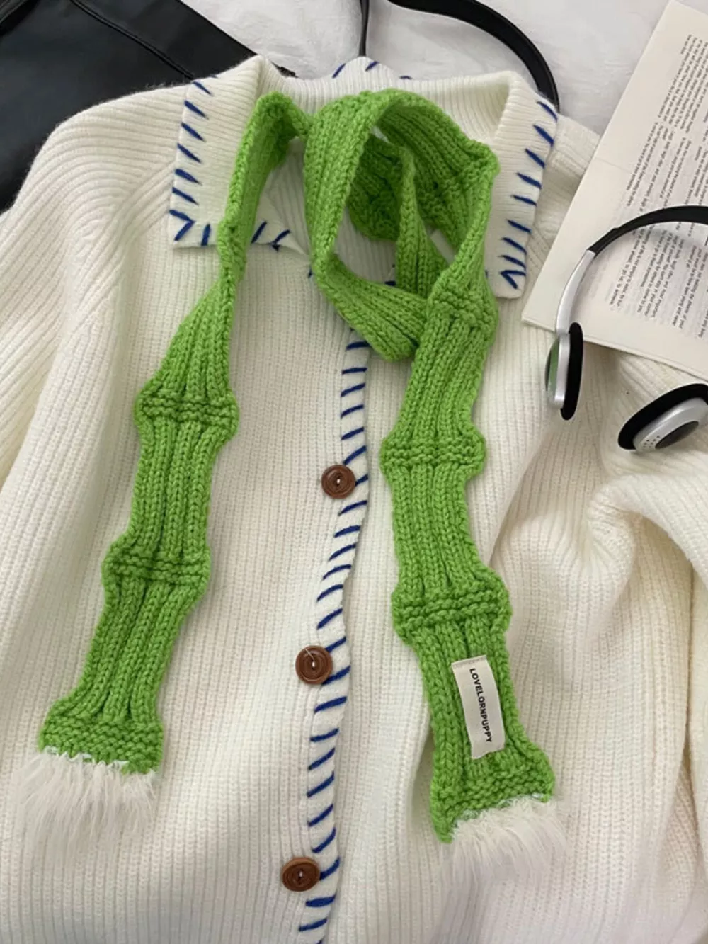 Knitted Plush Trim Scarf, image 4