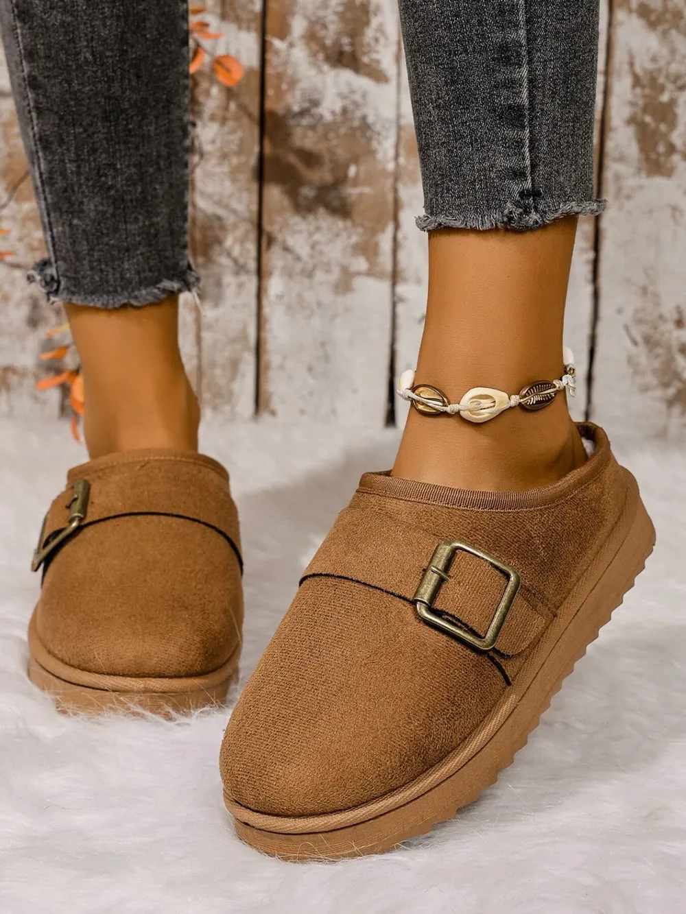 Cozy Buckle Suede Winter Slippers, image 10