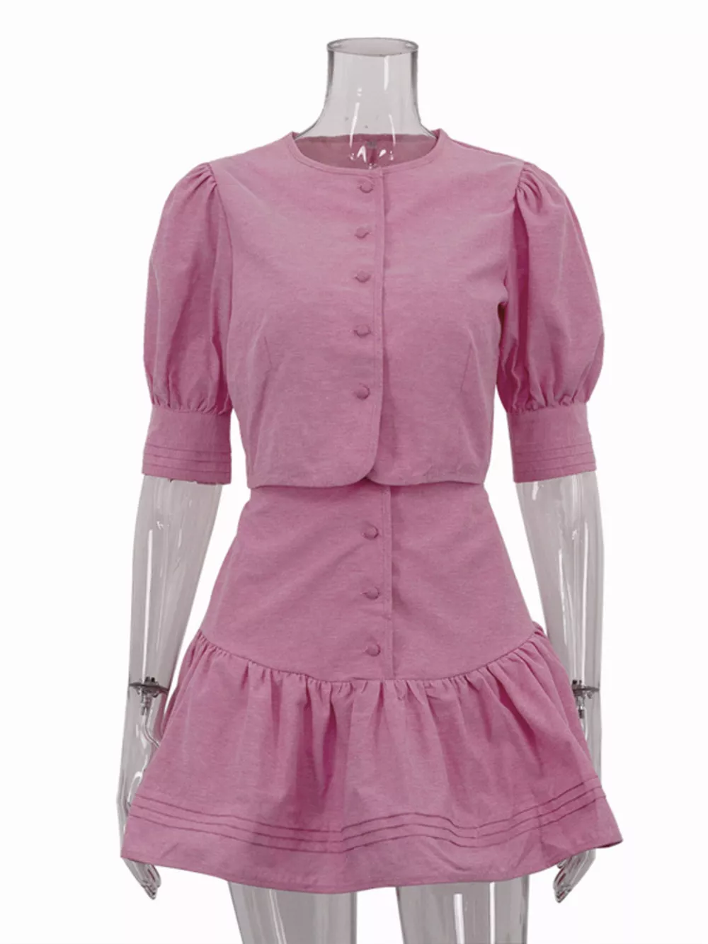 Puff Sleeve Cropped Top and Ruffled Skirt Set, image 4