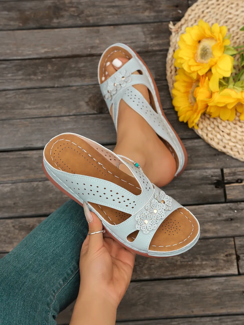 Flower Comfort Wedge Sandals, image 5
