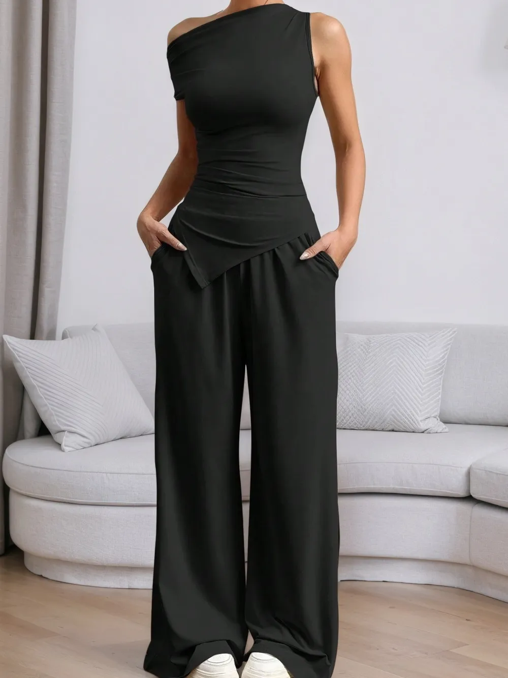 Single Shoulder Top and Pants Set, image 2