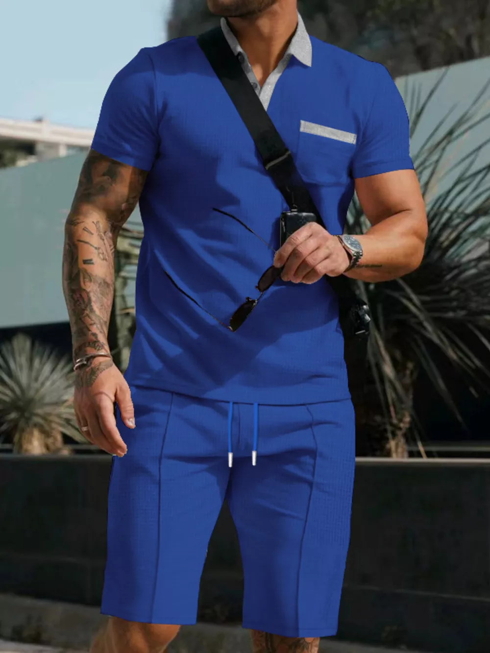Men's Full Size Casual Short Sleeve Polo & Shorts Set Plus Size, image 10