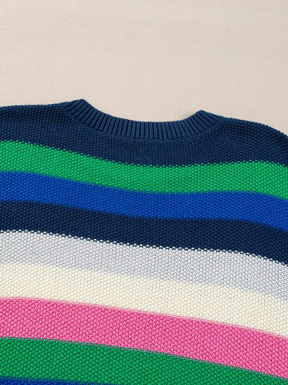 Rainbow Striped Crew Neck Drop Shoulder Sweater, image 6