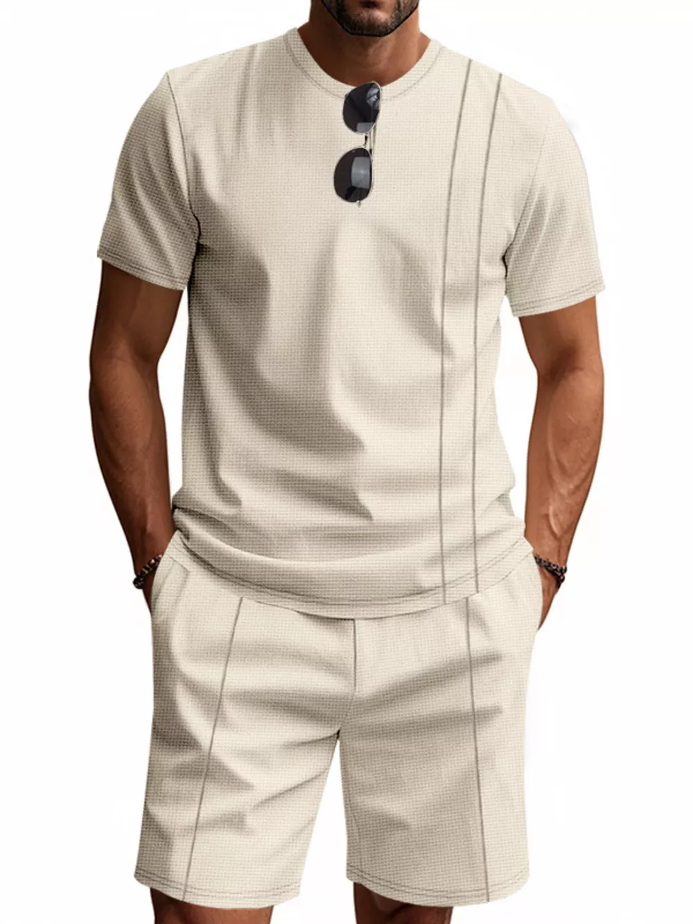 Men's Full Size Casual Striped Short Sleeve T-Shirt and Shorts Set Plus Size, image 3