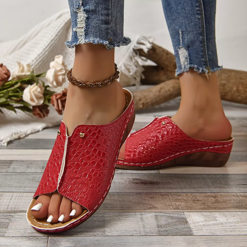 Crocodile-Embossed Wedge Sandals, image 12