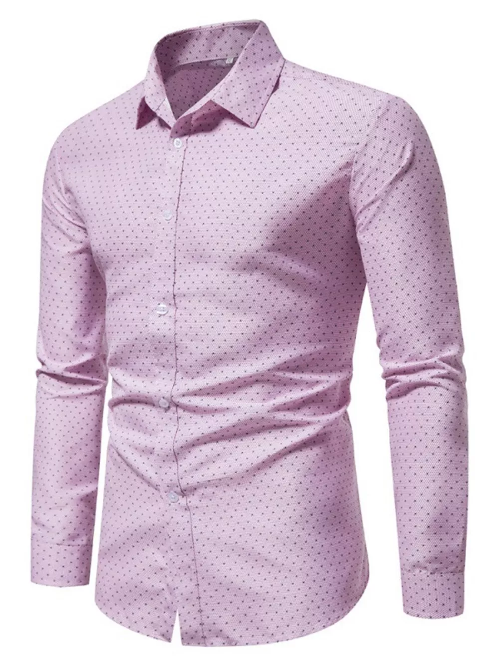 Men's Slim Fit Dotted Pattern Long Sleeve Shirt, image 2