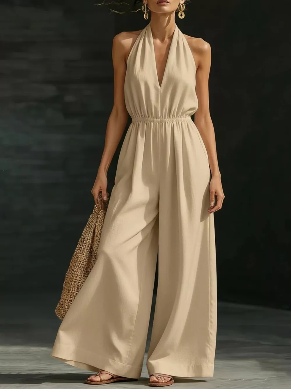 Full Size Halter Neck Wide-Leg Jumpsuit Plus Size, image 4