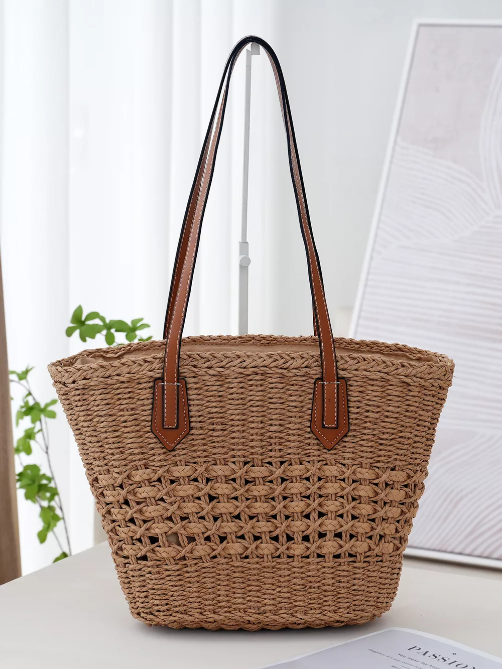 Woven Straw Tote Bag, image 3