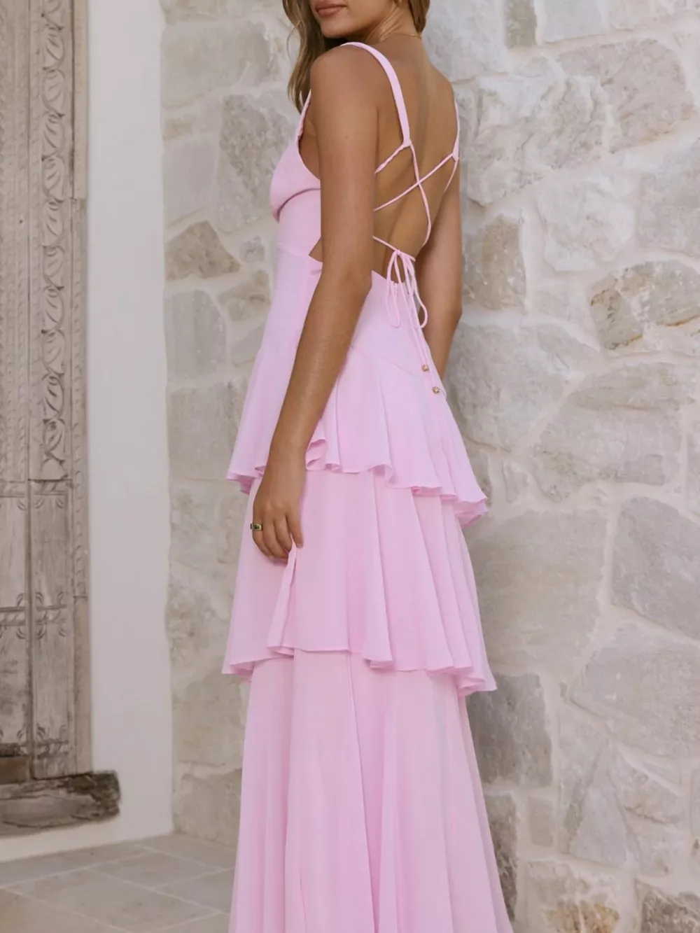 Sleeveless Ruffled Layered Backless Maxi Dress, image 25