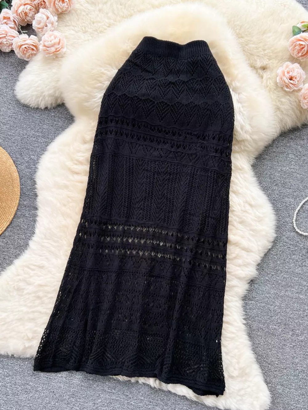 Knitted Hollow Out Maxi Skirt, image 4