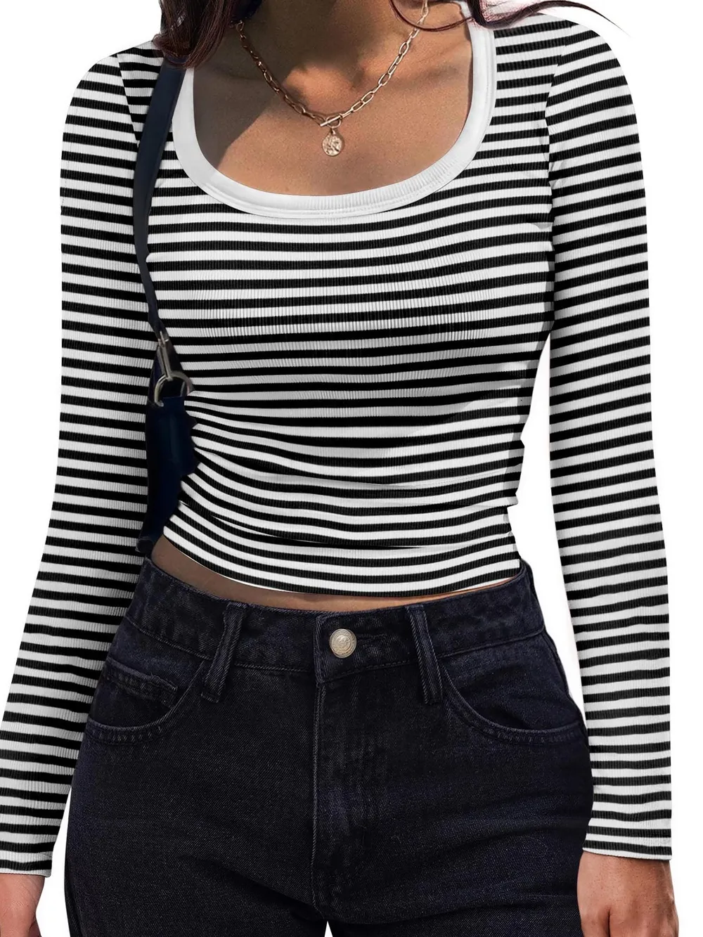 Striped Long Sleeve Scoop Neck T-Shirt, image 12
