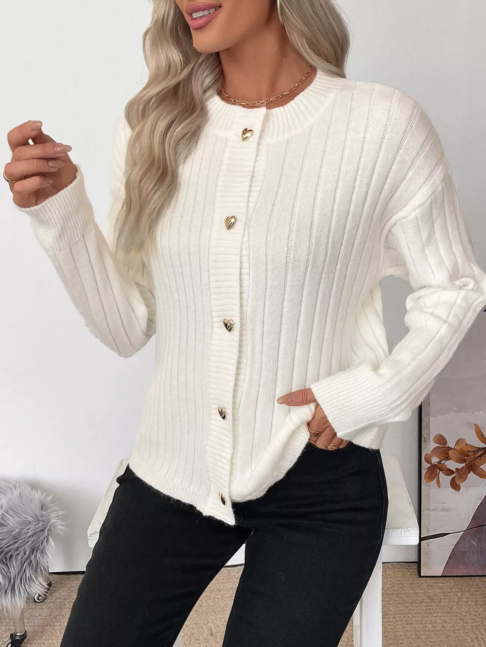 Ribbed Button Up Long Sleeve Cardigan, image 2