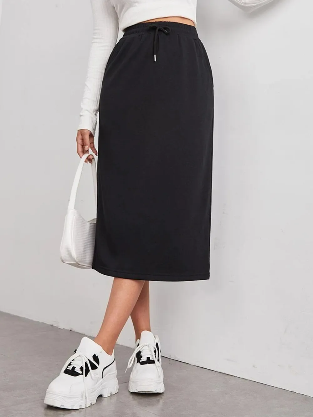 Slit Drawstring Midi Skirt, image 3