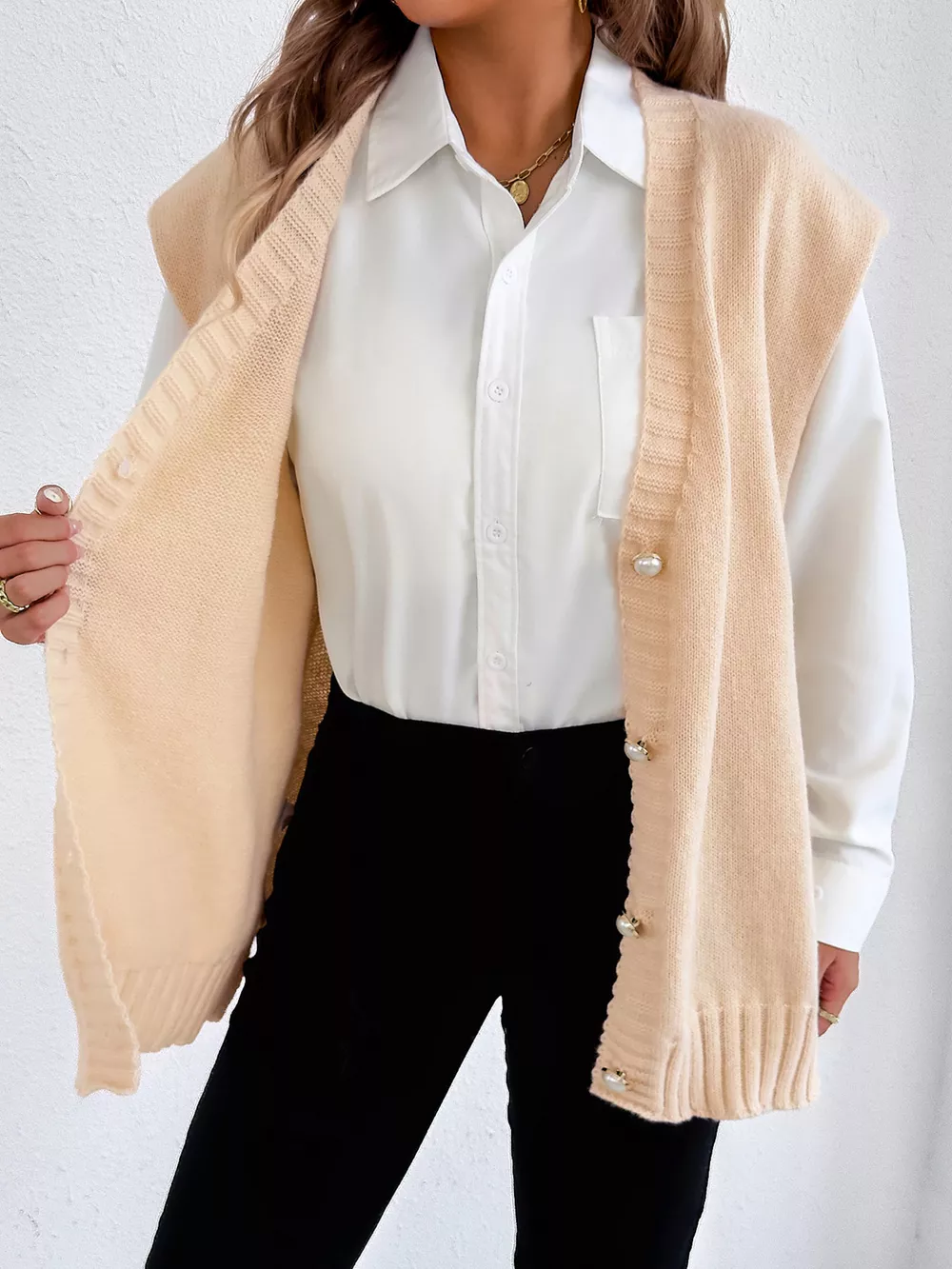 V-Neck Button-Front Knit Sweater Vest, image 3