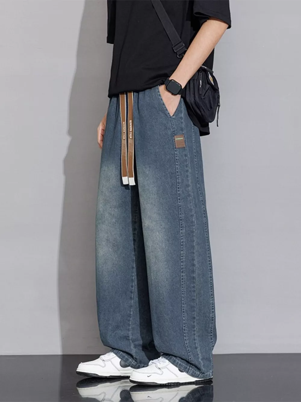 Men's Plus Size Vintage Wash Wide Leg Jeans, image 3