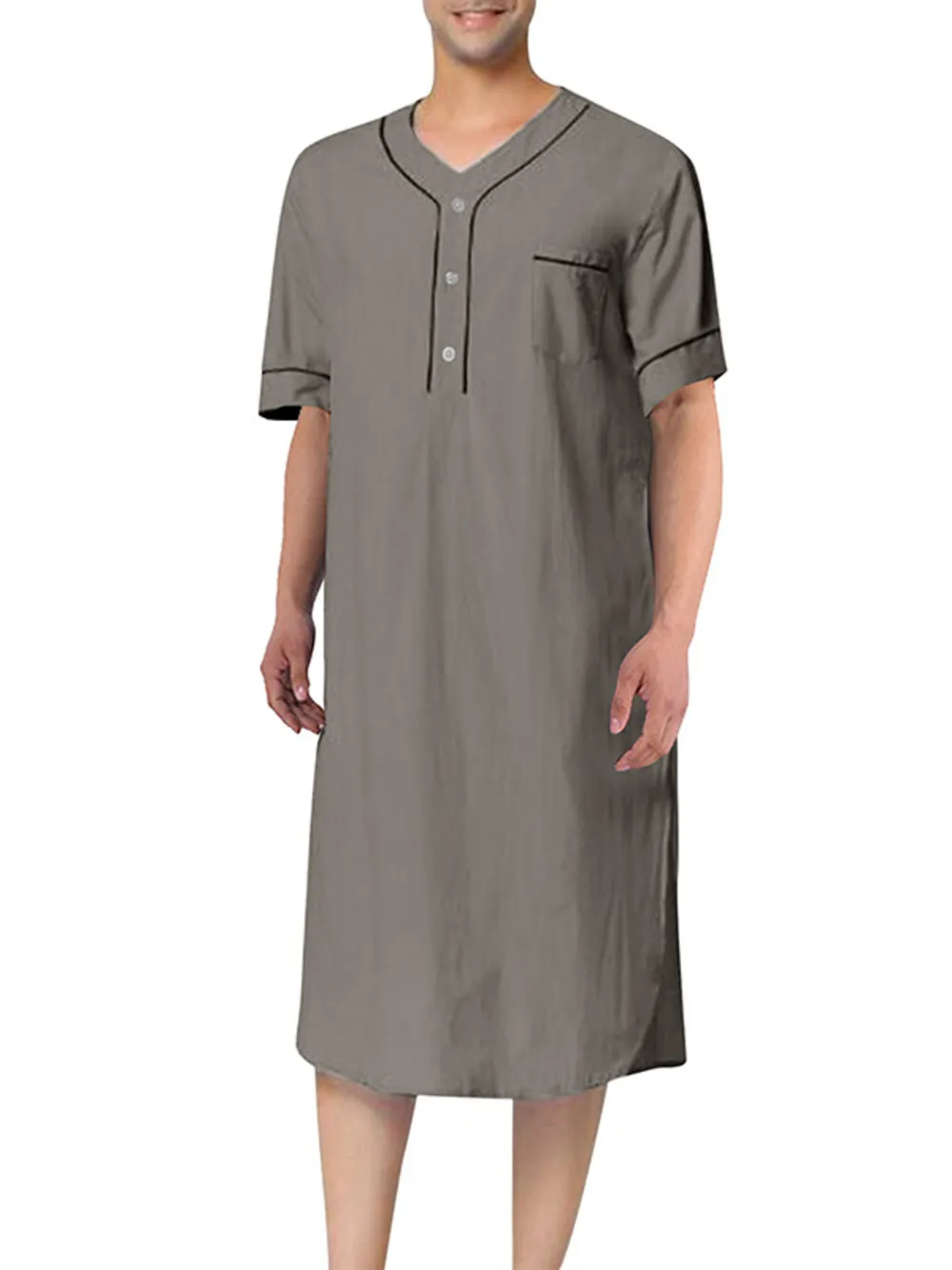 Men's Full Size Button Detail Short Sleeve Lounge Dress Plus Size, image 5
