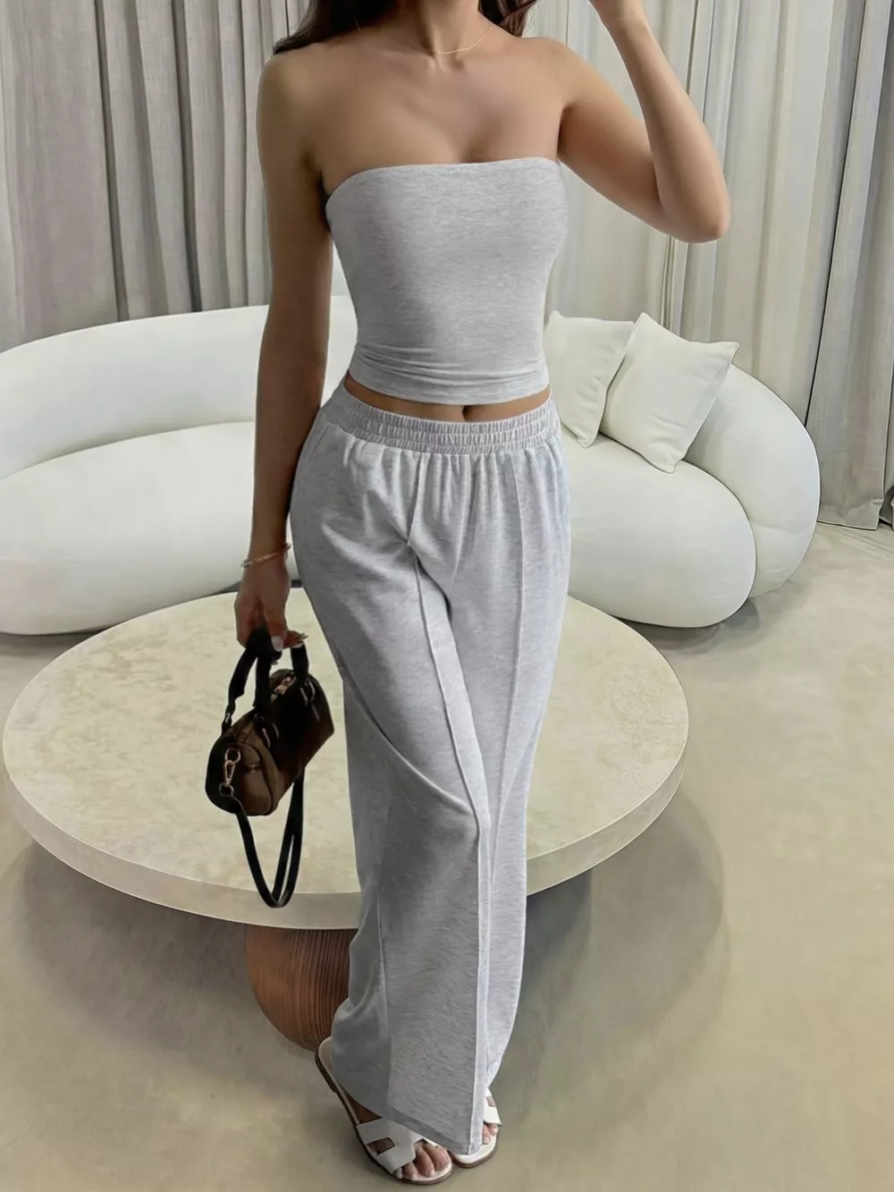 Tube Top and Wide Leg Pants Set, image 4