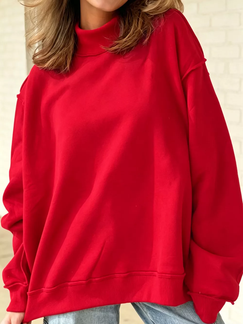 Mock Neck Dropped Shoulder Sweatshirt, image 3