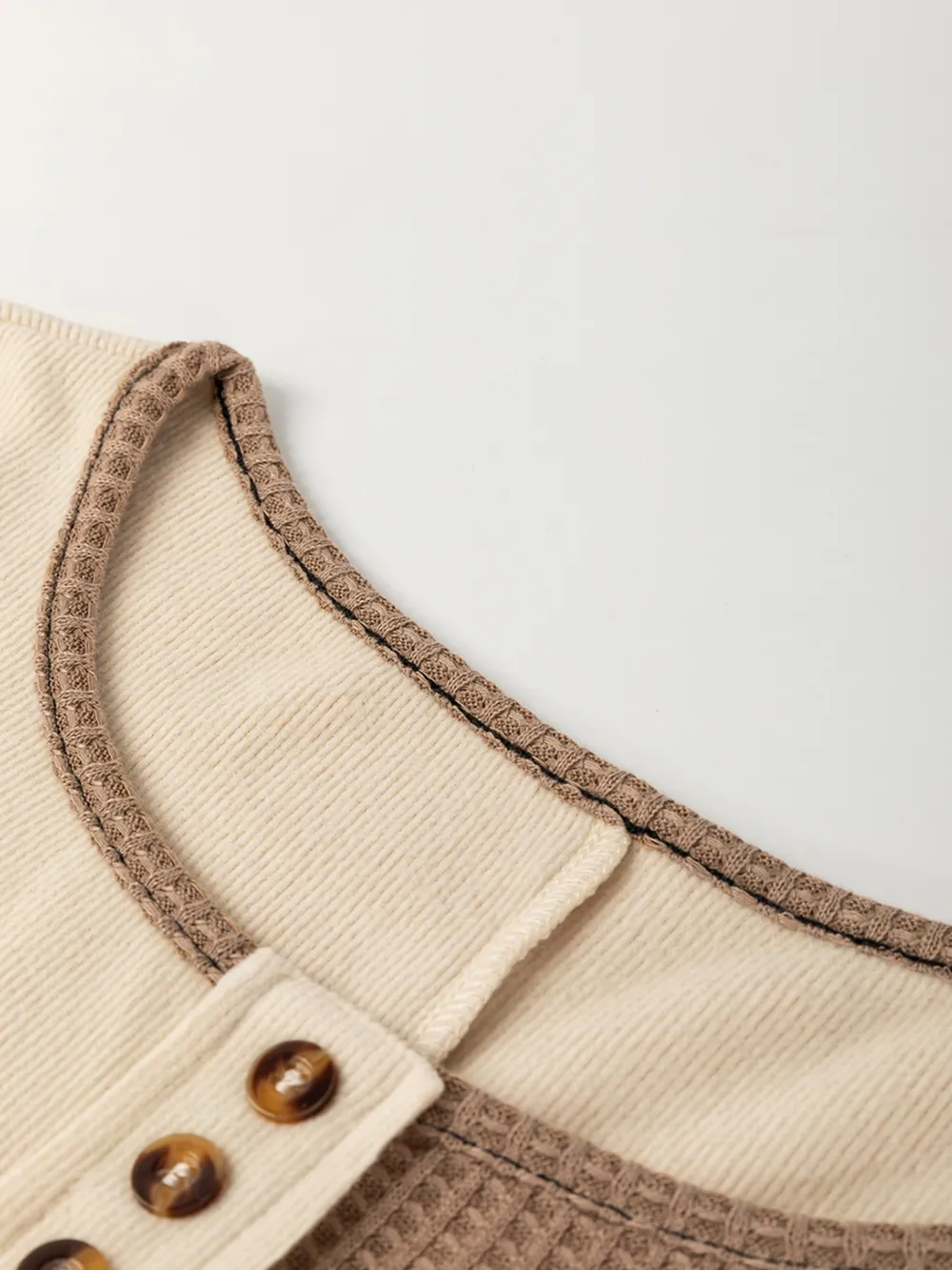 Color Block Waffle Knit Stitch Detail Long Sleeve Top, image 6